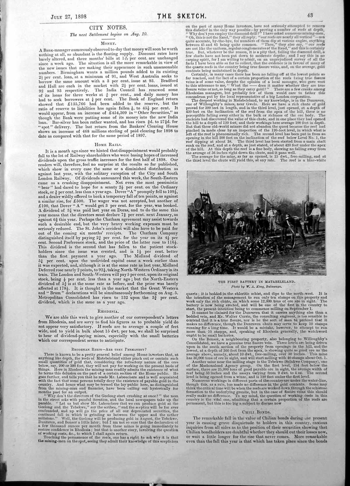 Old Antique Print First Battery Matabeleland Photo W King Bulawayo 1898 19th