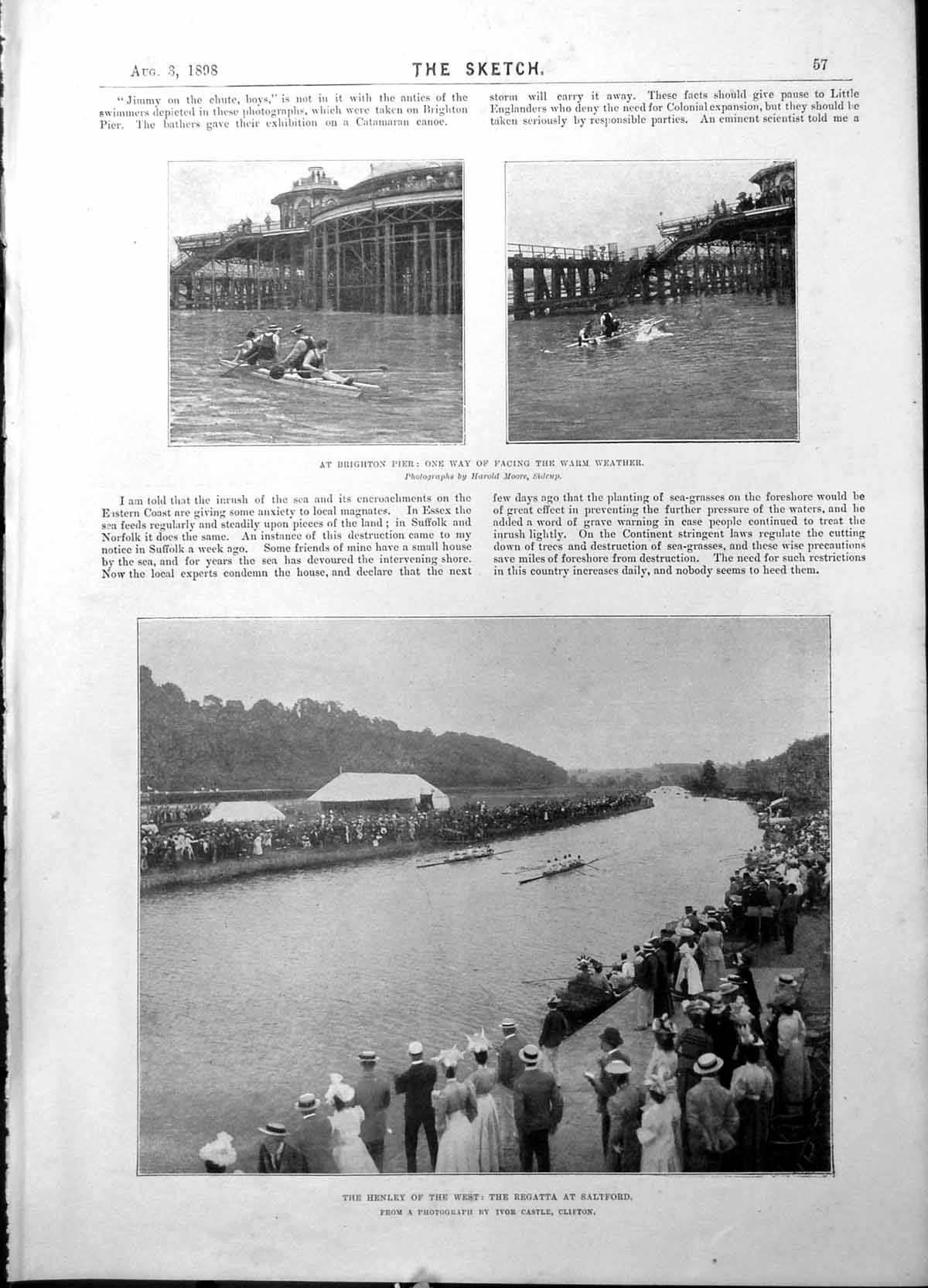 Old Print Brighton Pier Regatta Saltford Highest Inn Church England 1898 19th