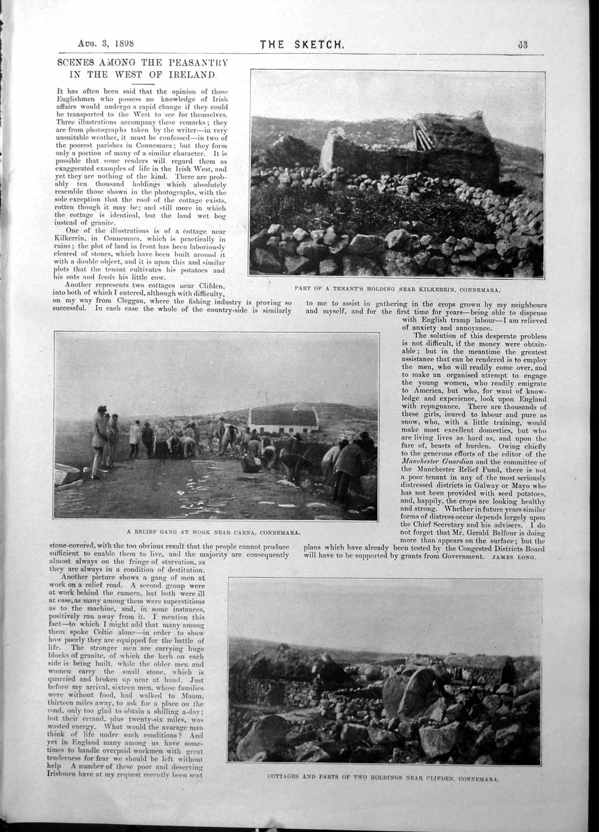 Antique Print Tenants Hing Connemara Cottages Hall Garden Staple Inn 1898 19th