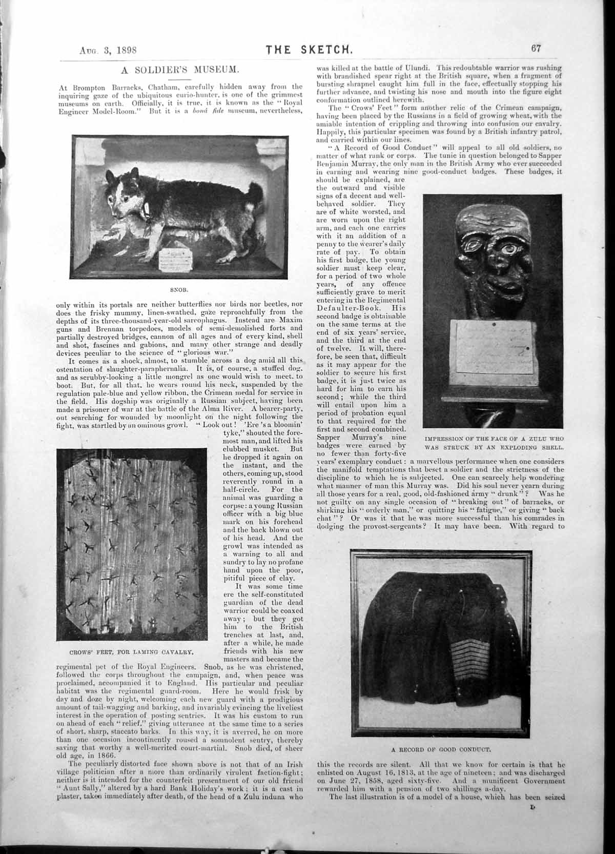 Antique Old Print Brompton Barracks Museum Zulu Crows Feet Sedan Chair 1898