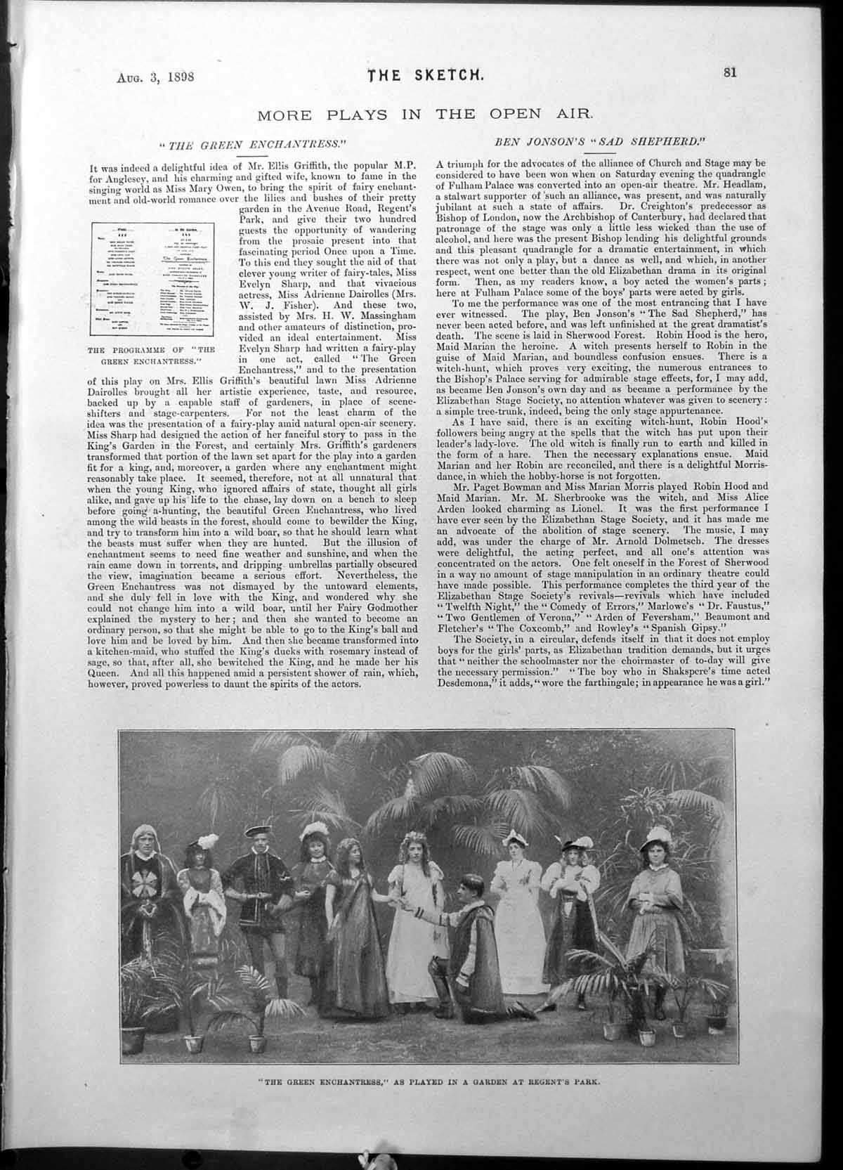 Old Plays Open Air Green Enchantress Played Garden Regents Park 1898 Victorian