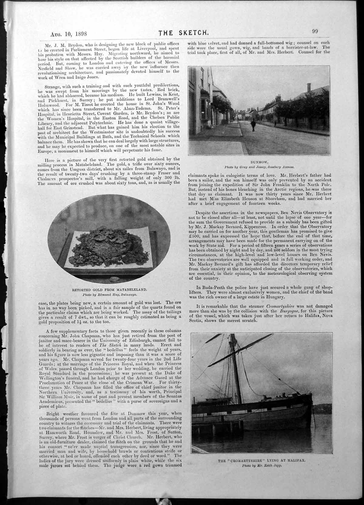 Antique Old Print Dunmow GMatabeleland Cromartyshire Halifax Cecil Howard1898