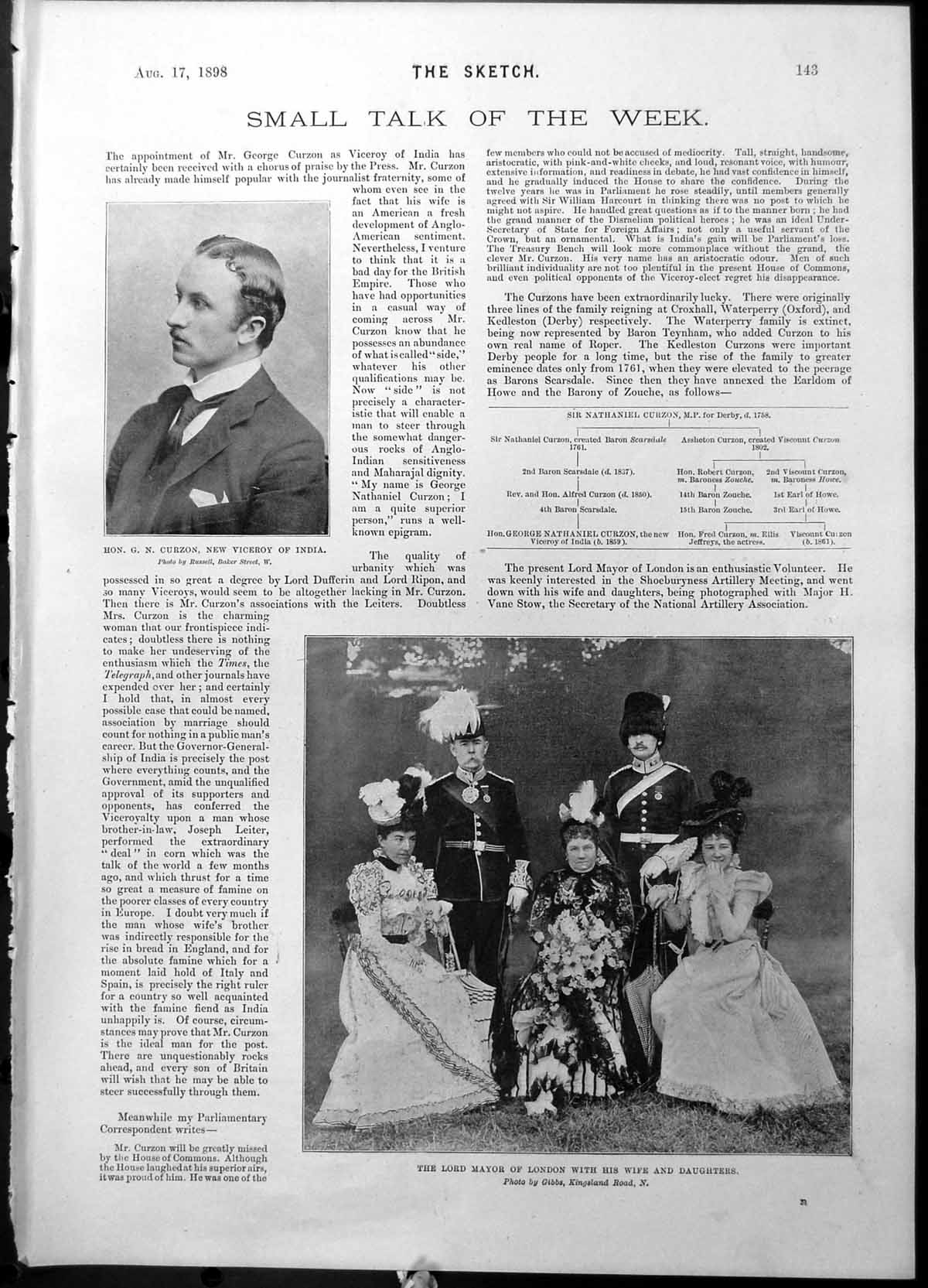Old Print G Curzon Viceroy India Lord Mayor London Dr Gordon Stables 1898 19th