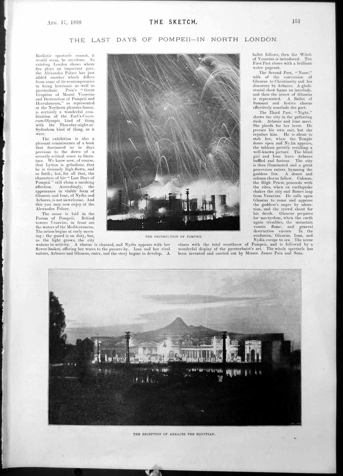 Old Print Destruction Pompeii Reception Arbaces Target Lady Archers 1898 19th