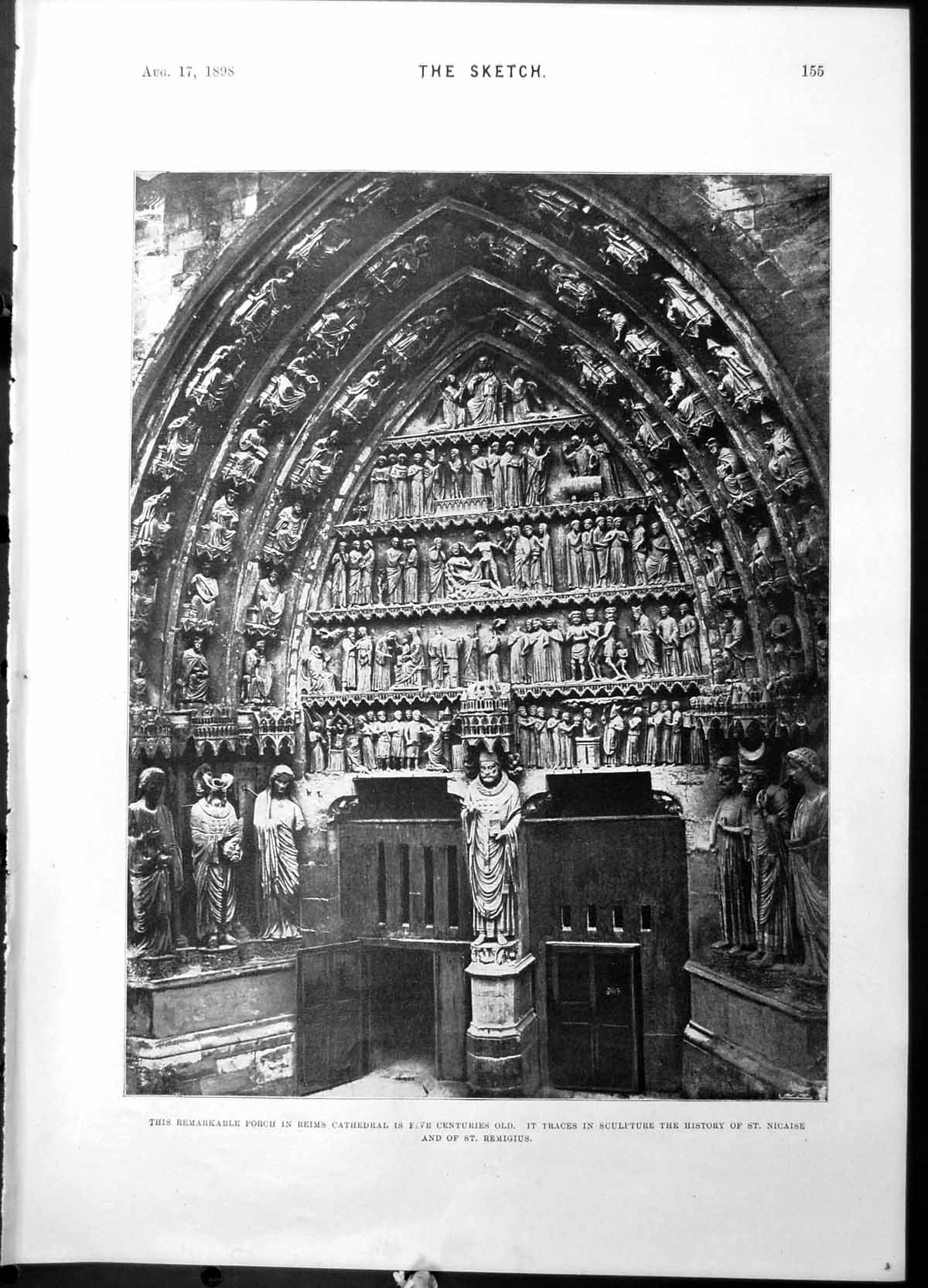 Antique Print Porch Reims CathedralCenturies History St Nicaise Remigius