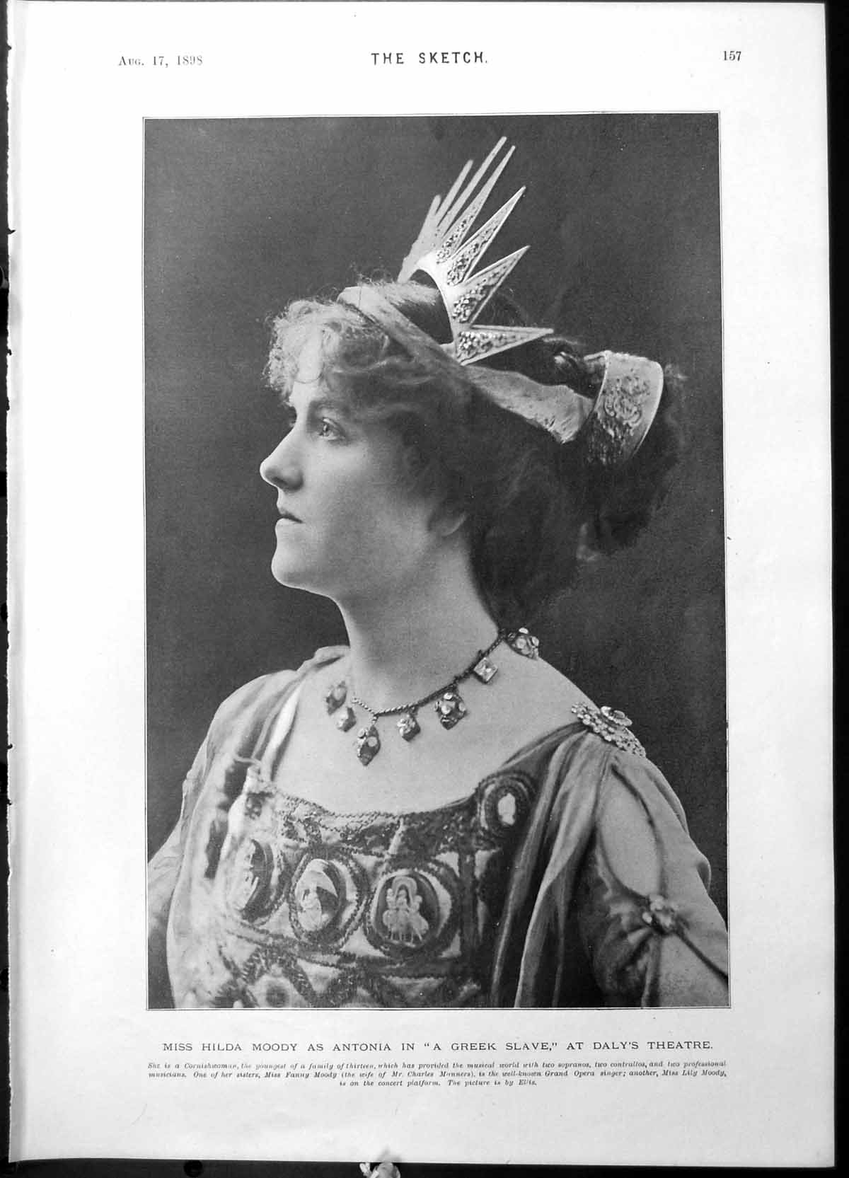 Old Antique Print Miss Hilda Moody Antonia Greek Slave Dalys Theatre 1898 19th