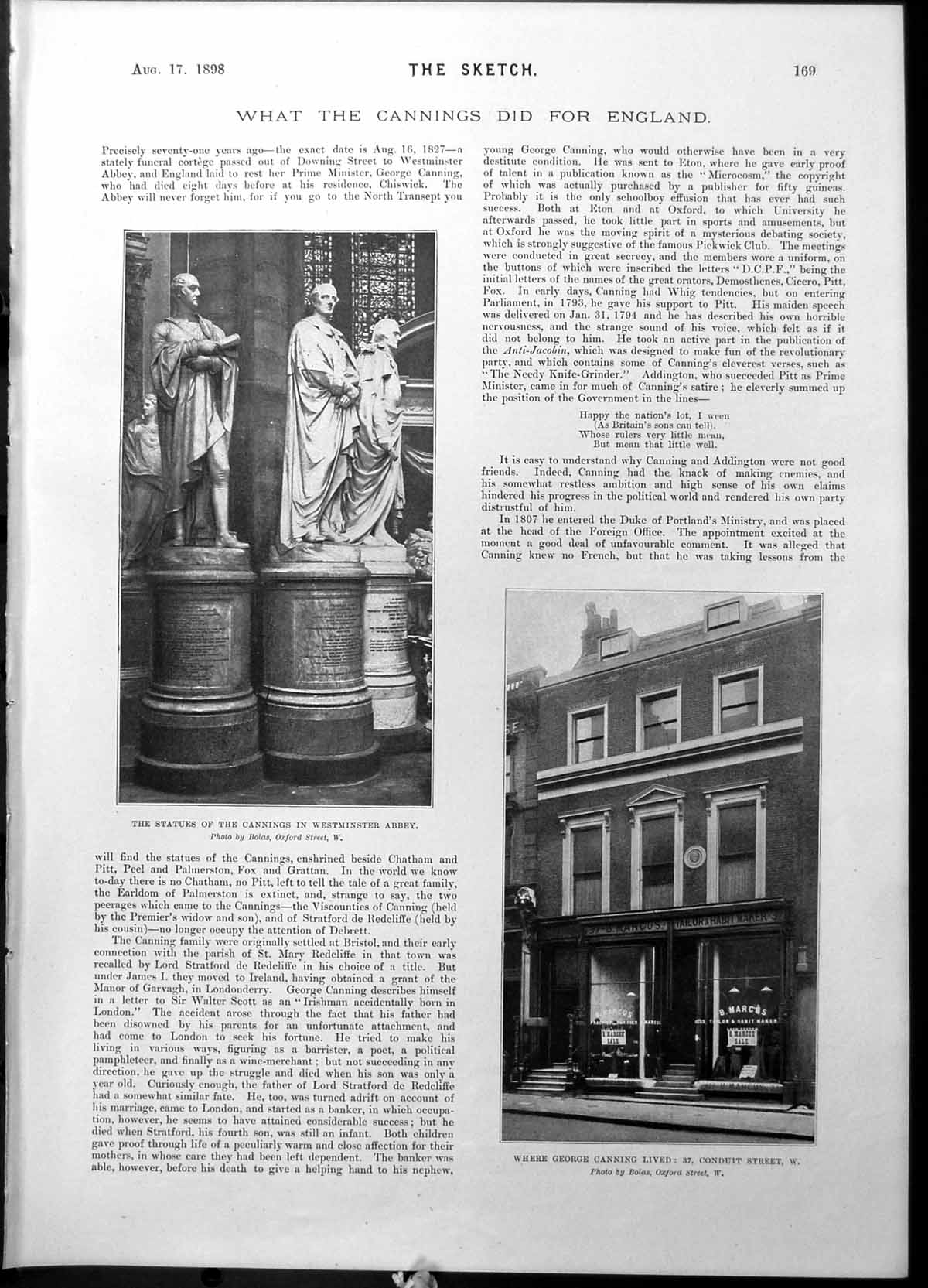 Old Statues Cannings Westminster Abbey George Canning 37 Conduit St