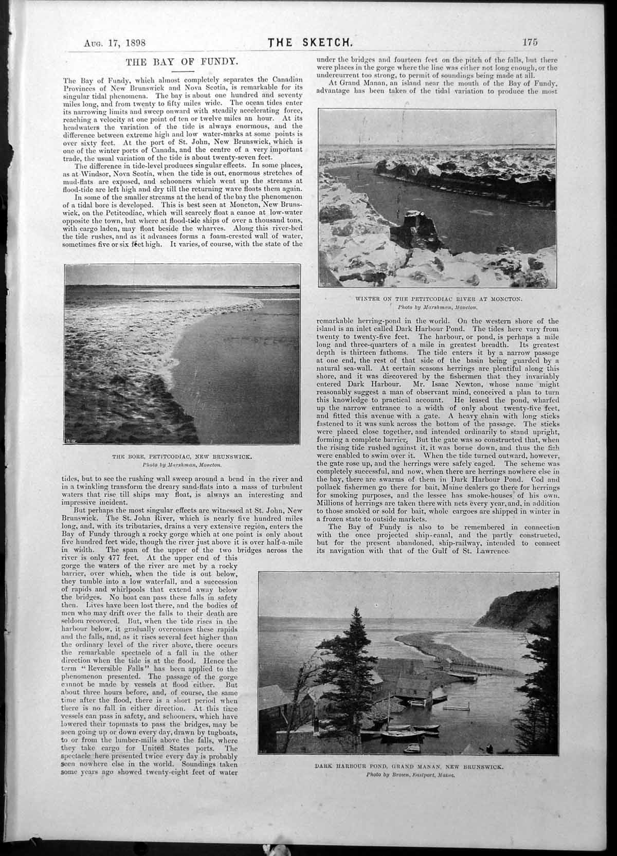 Old Print Bay Fundy Bore New Brunswick Petitcodiac River Jennie Owen 1898 19th