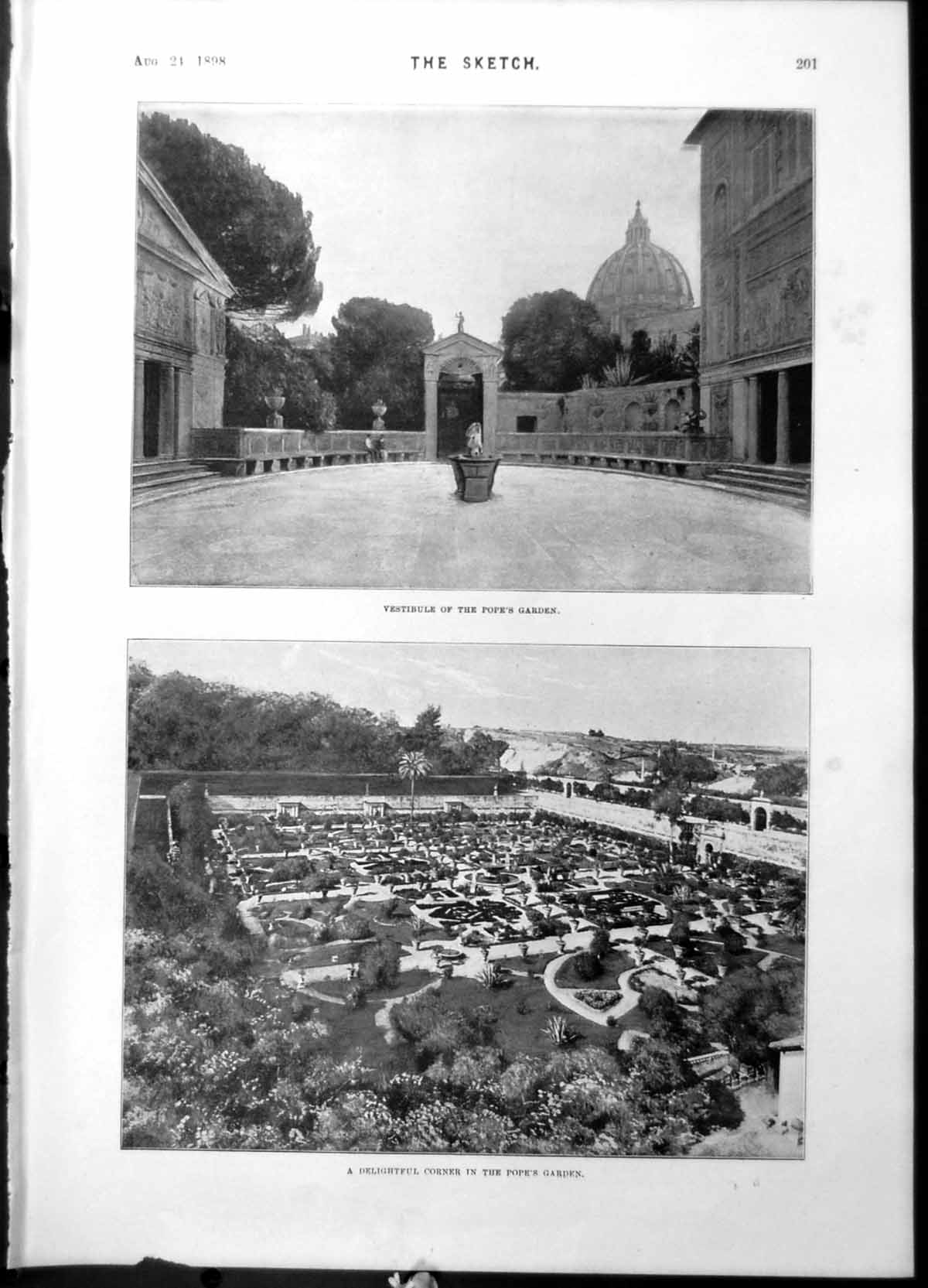 Antique Old Print Vestibule Popes Garden Delightful Corner Popes Garden 1898