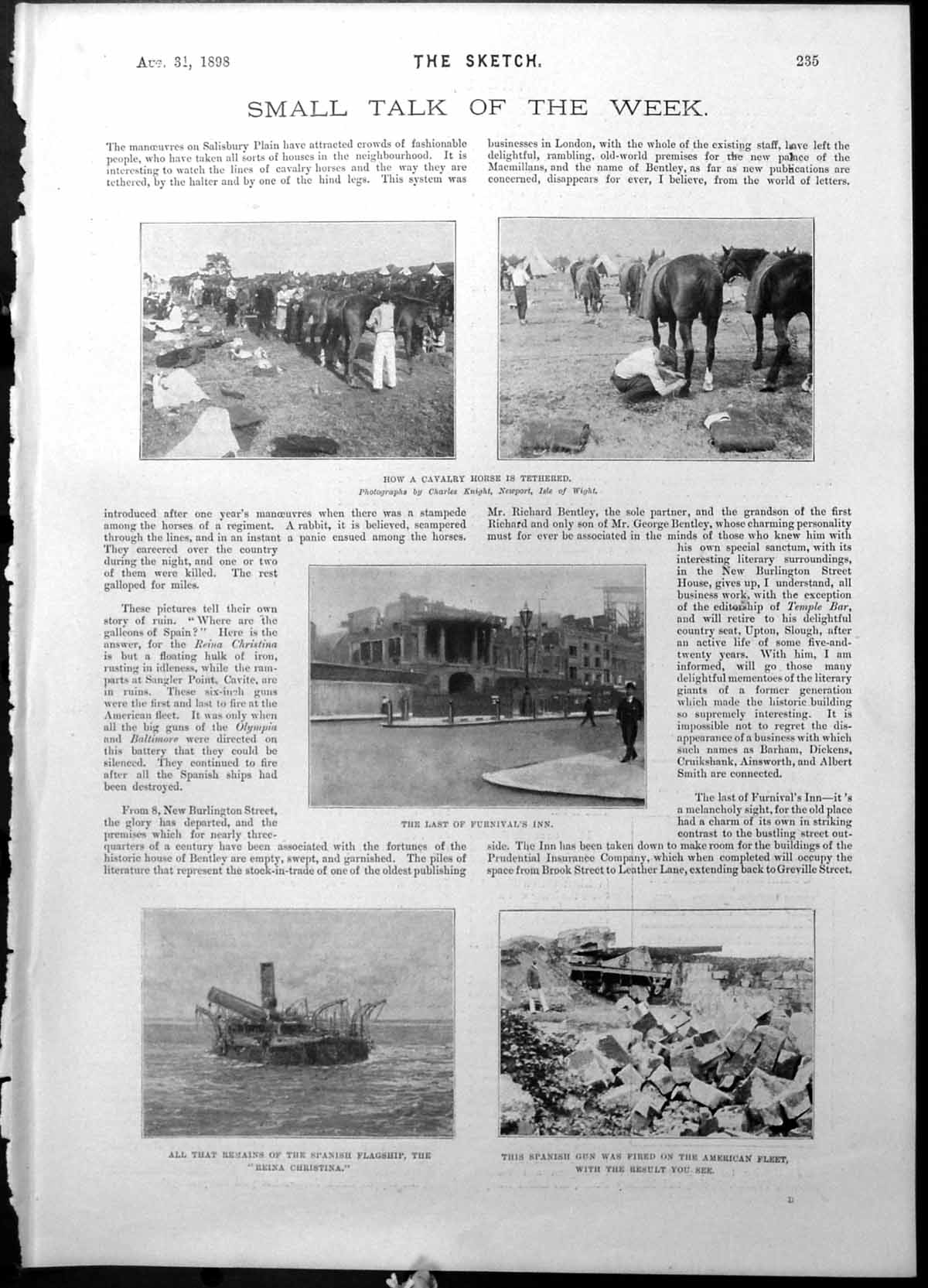 Antique Print Last Furnivals Inn Remains Reina Christina Statue Byron 1898 19th