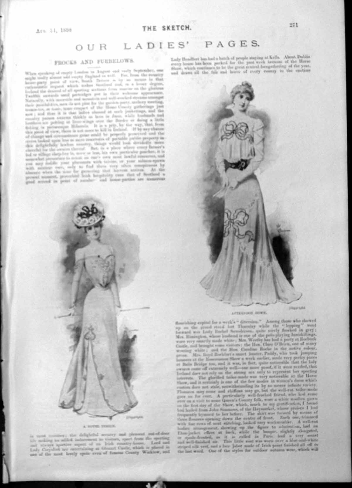 Old Antique Print Afternoon Gown Novel Design Dress New Cape Autumn 1898 19th