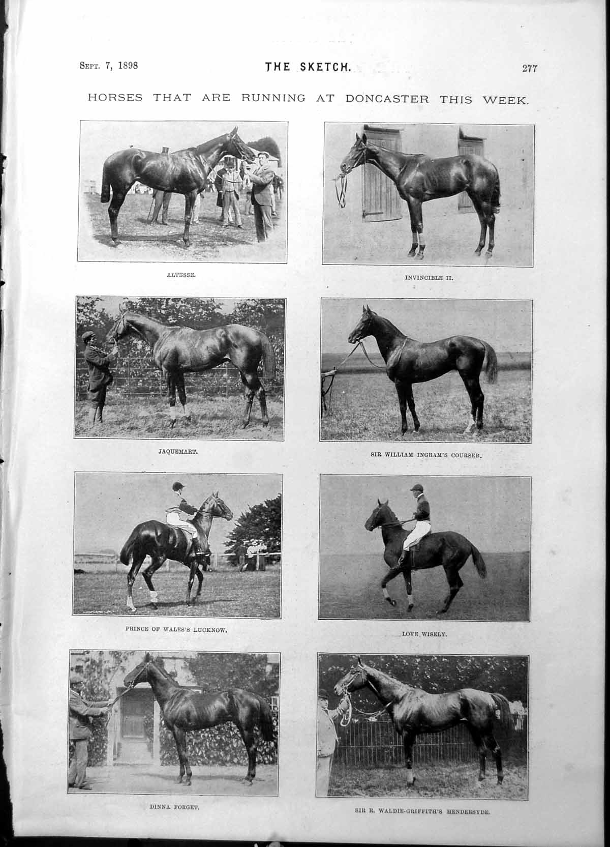 Old Horses Doncaster Castle Spiez Peak Dr Hopkinson Fell Arolla 1898 Victorian