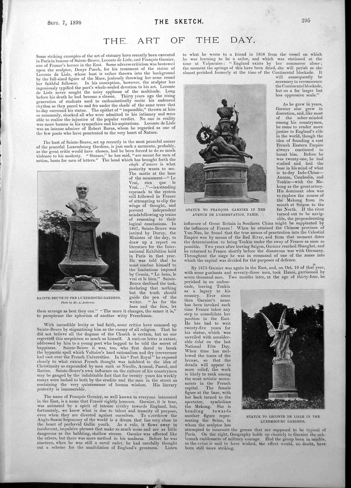 Old Statue Francois Garnier Leconte De Lisle Sainte Beuve Bicycle Pol