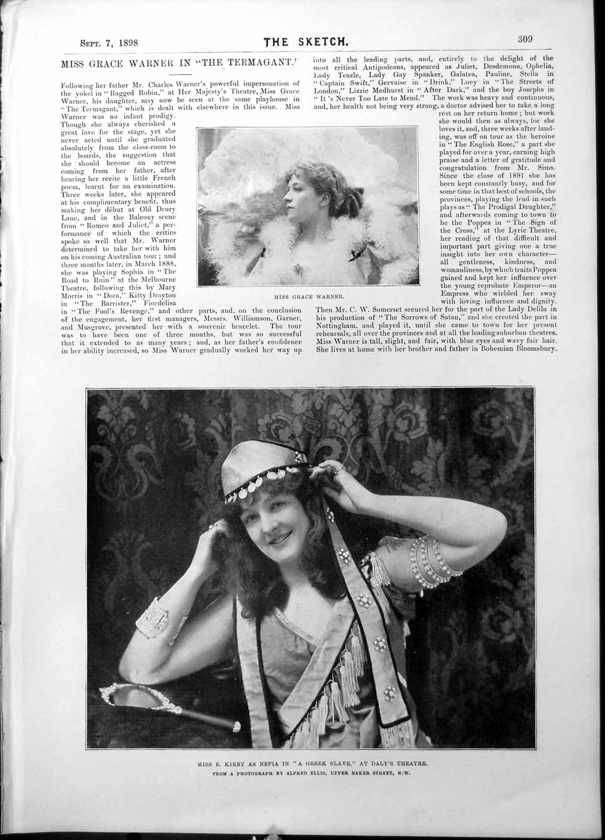 Old Grace Warner Termagant Miss E Kirby Nepia Greek Slave Dalys 1898 Victorian