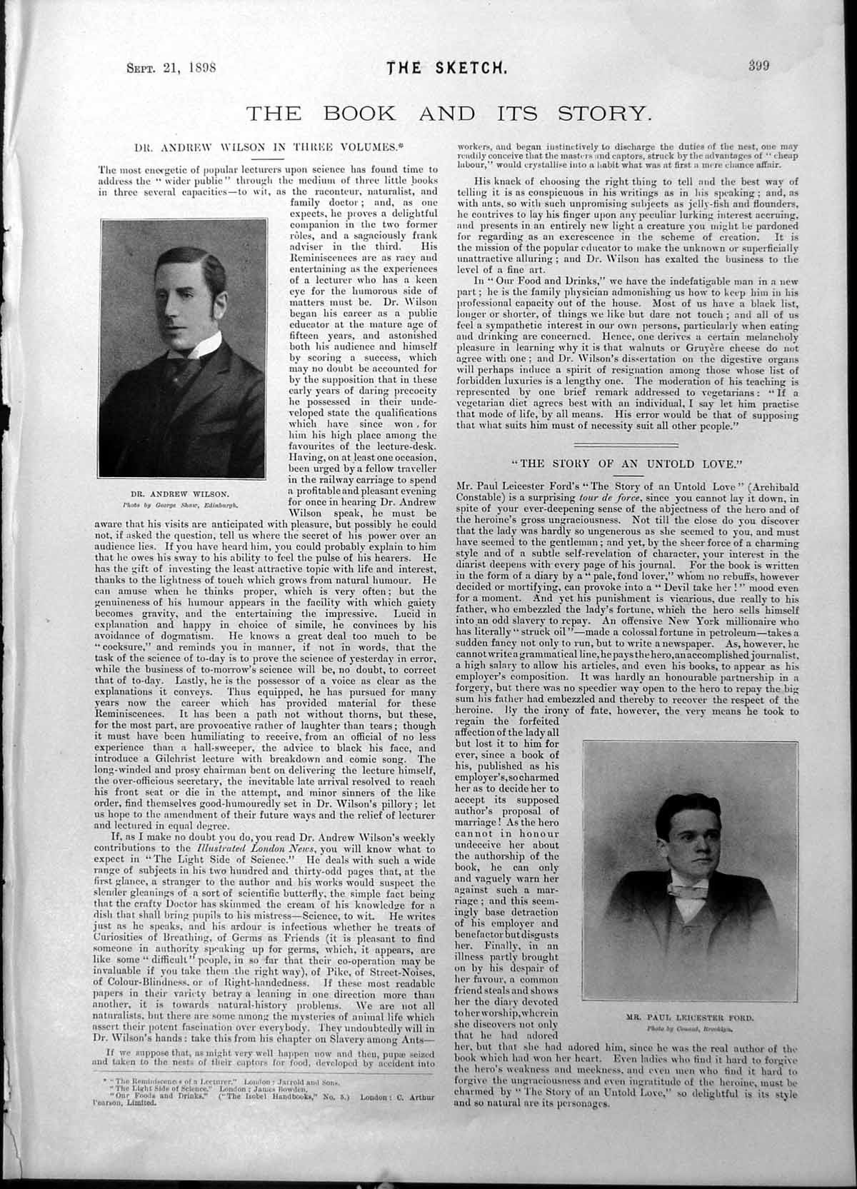 Antique Print Dr Andrew Wilson Lecturer Science Paul L Ford Story UntLove18