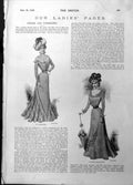 Original Old Antique Print Ladies Doncaster Race Gown New Bicycle Dress 1898