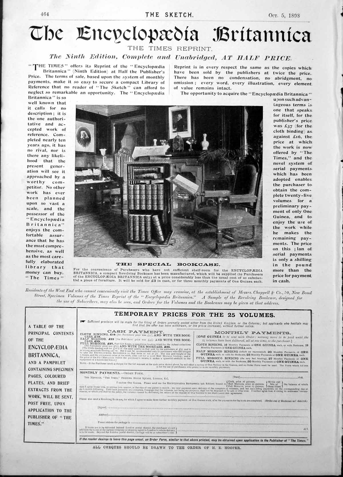 Antique Print Encyclopaedia Britannica Ninth Edition Special Bookcase 1898 19th