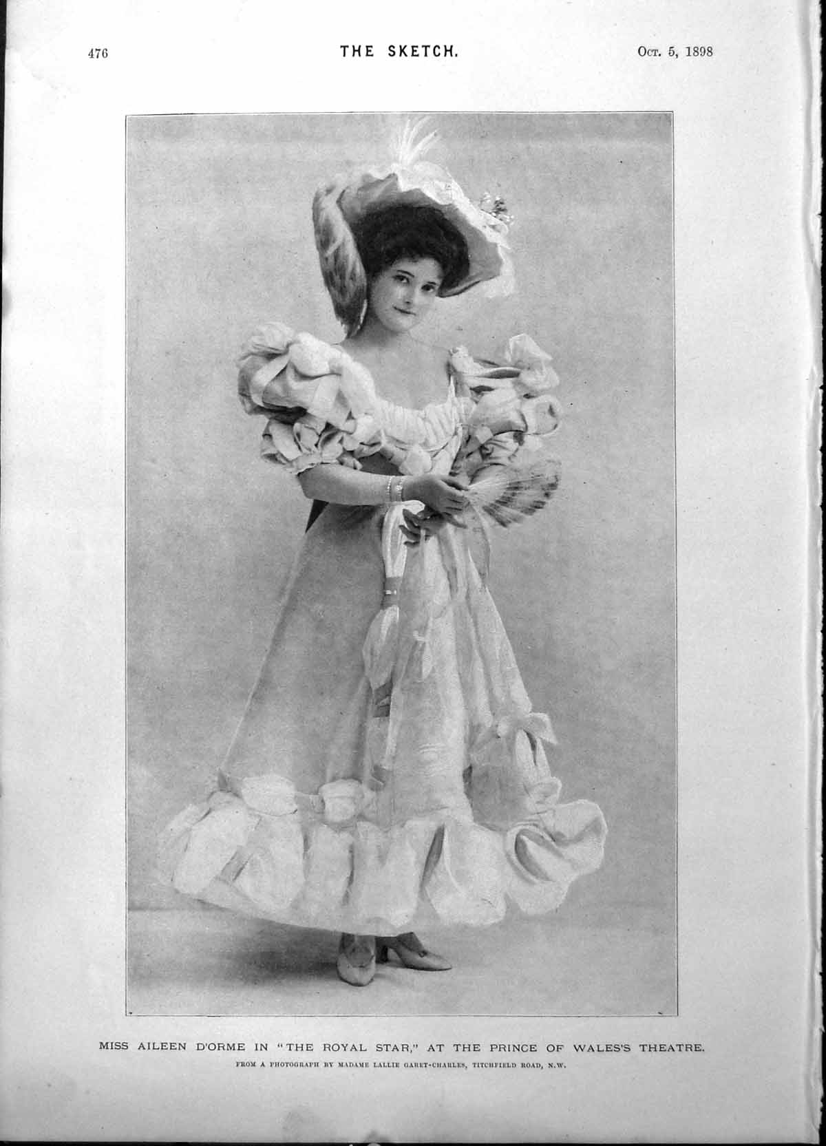 Antique Old Print Aileen D'Orme Royal Star Alma Murray Beatrice Cenci 1898 19th
