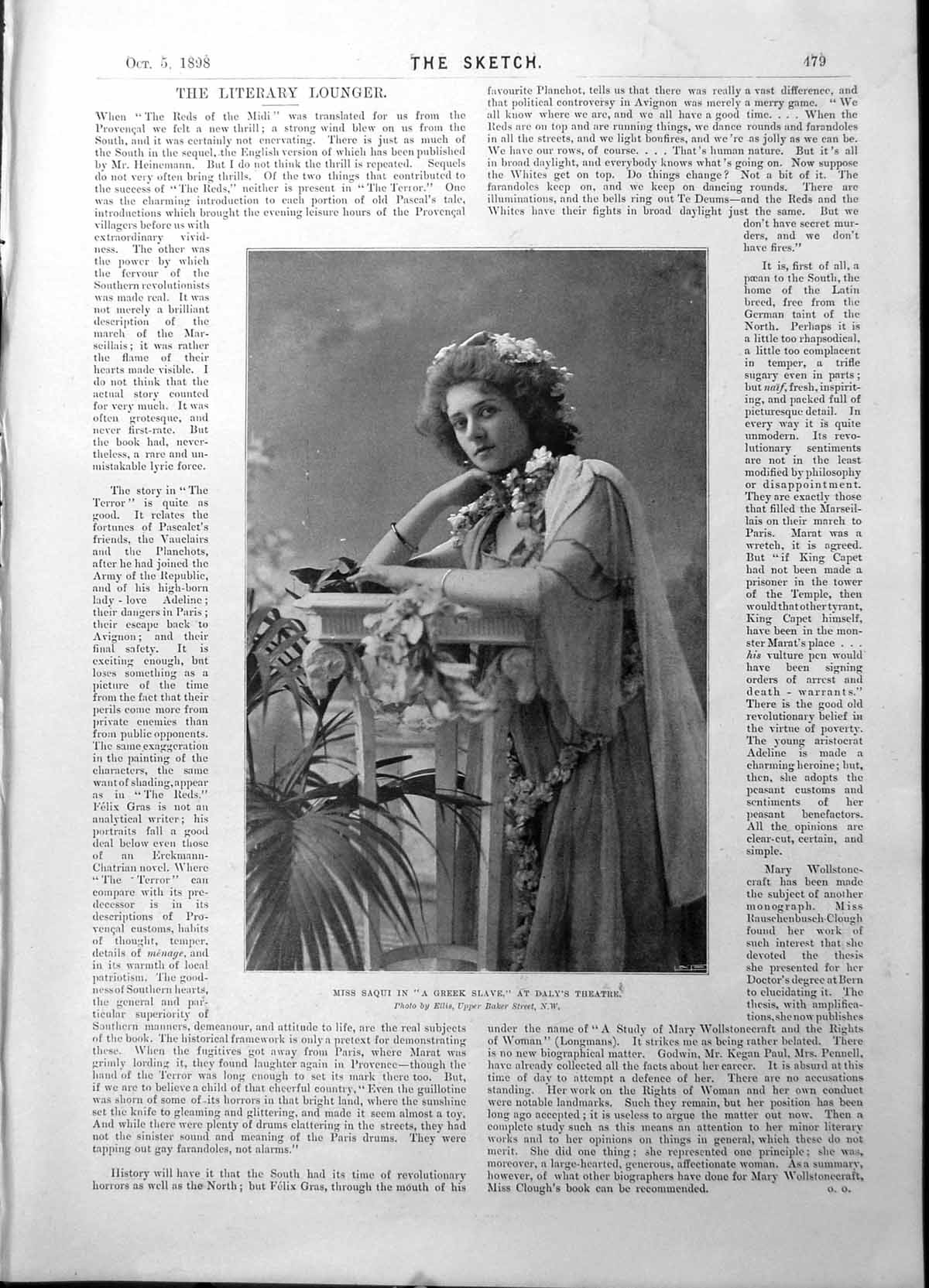 Old Print Miss Saqui Greek Slave Dalys Yankee Doodle Dandy New York 1898 19th