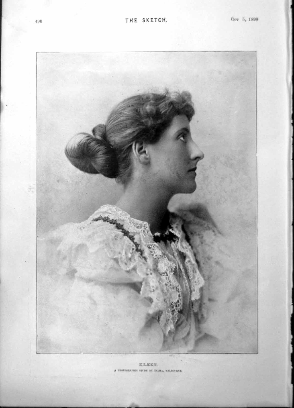 Old Antique Print Eileen Young Woman Light Side Nature Worship Tenor 1898 19th