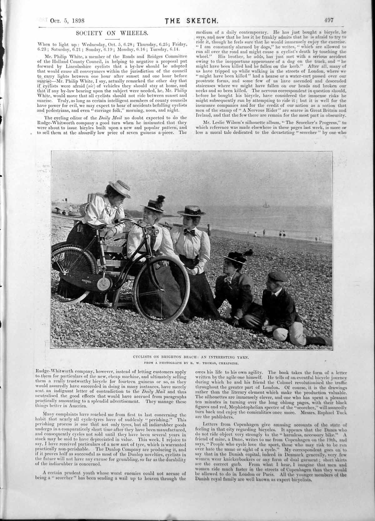 Old Print Cyclists Brighton Beach Baroness Von Rahden Empire Horses 1898 19th