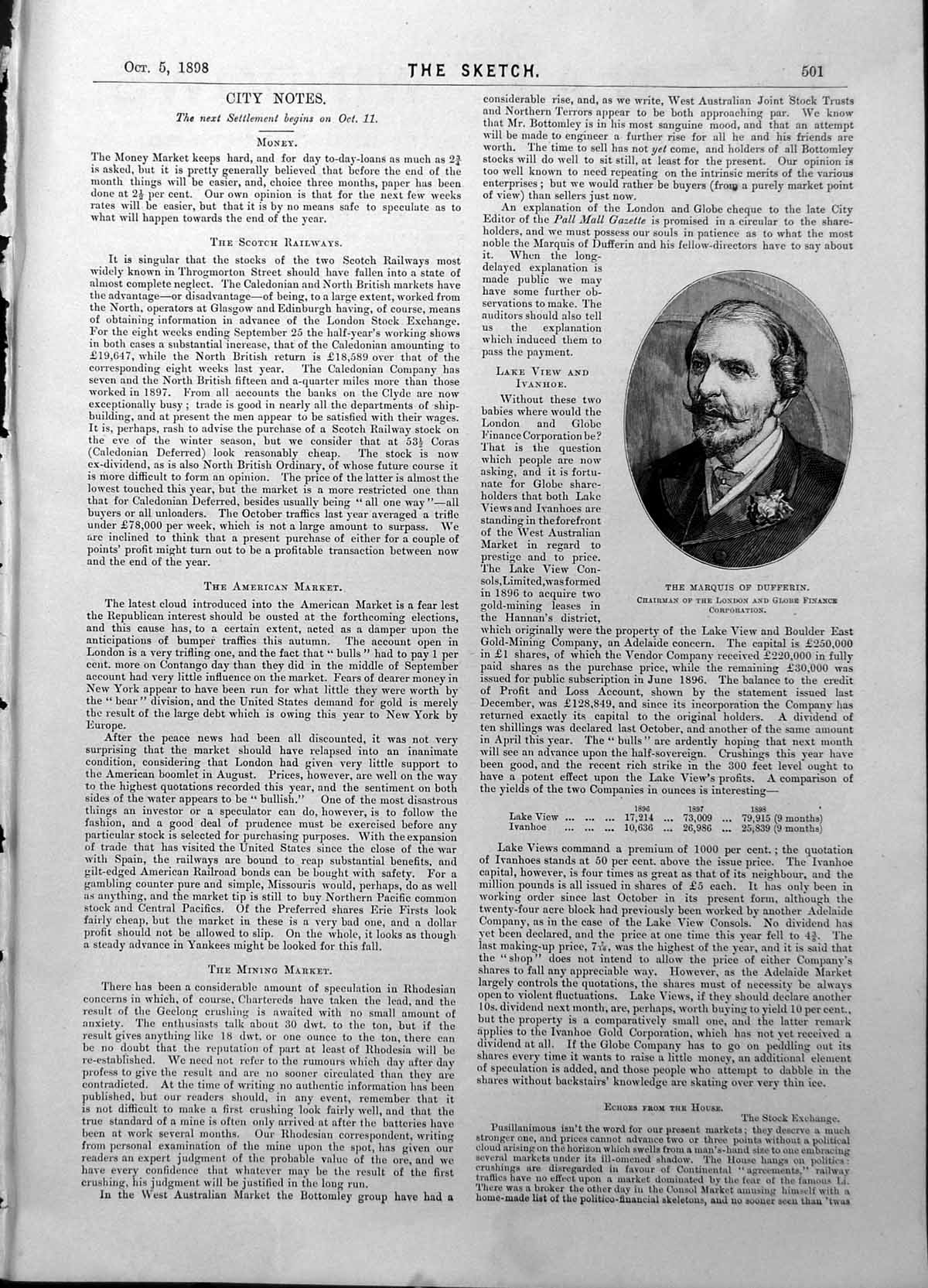 Old Print Marquis Dufferin Chairman London Globe Finance Corporation 1898 19th