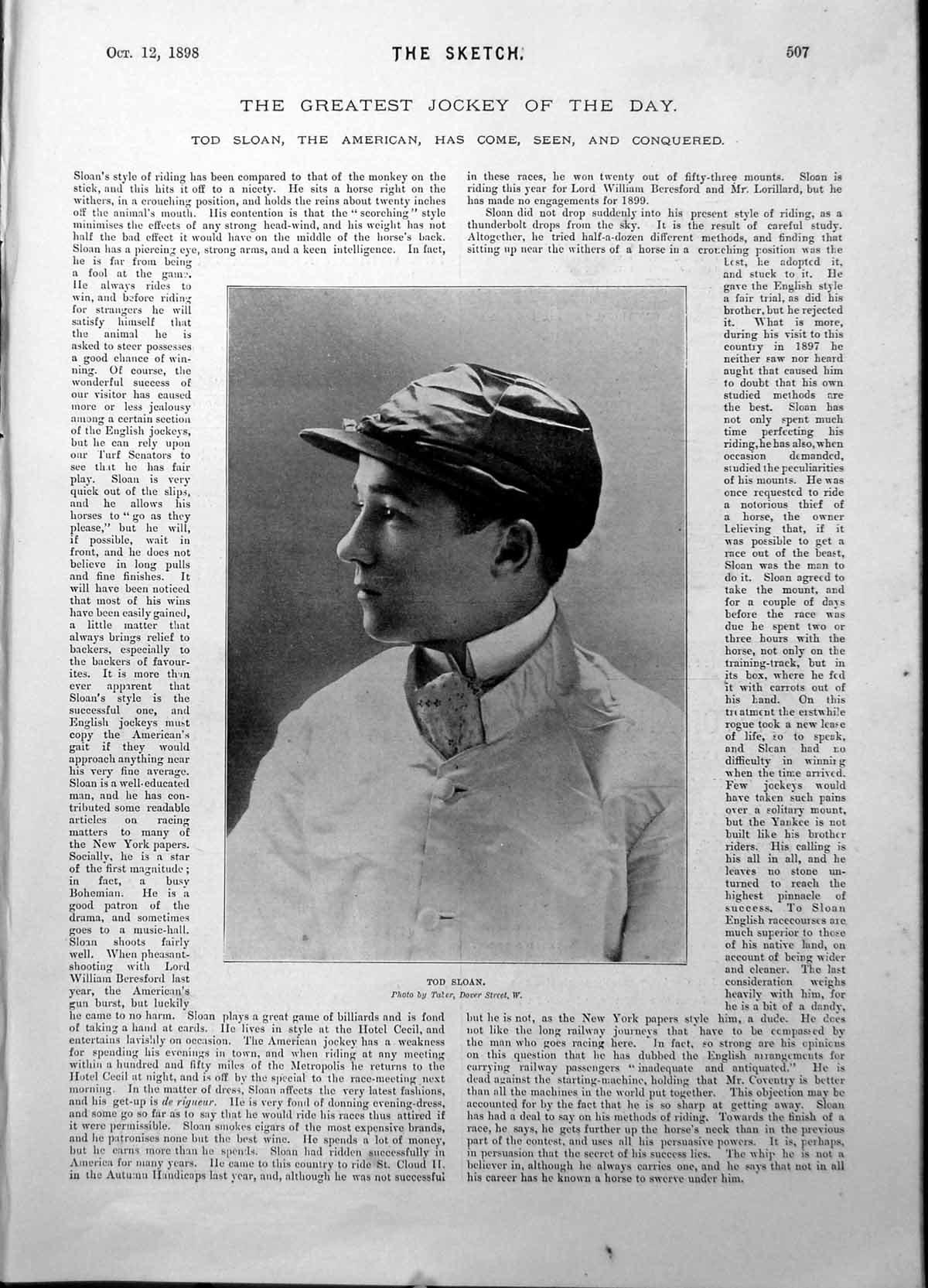 Old Tod Sloan American Jockey Riding Lord Beresford Mr Lorillard 1898 Victorian