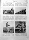 Antique Old Print Bloodhounds Dog Trial Mr Farman Golf Vardon Pulford 1898 19th