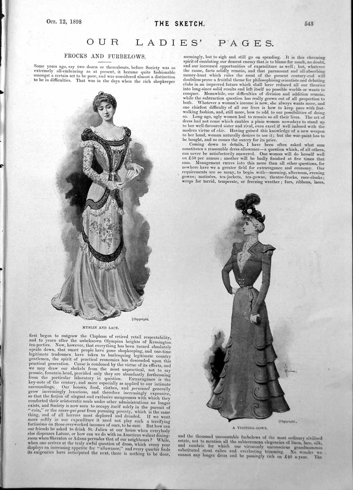 Old Visiting Gown Muslin Lace New Skirt Ancient Shoulder Mutton 1898 Victorian