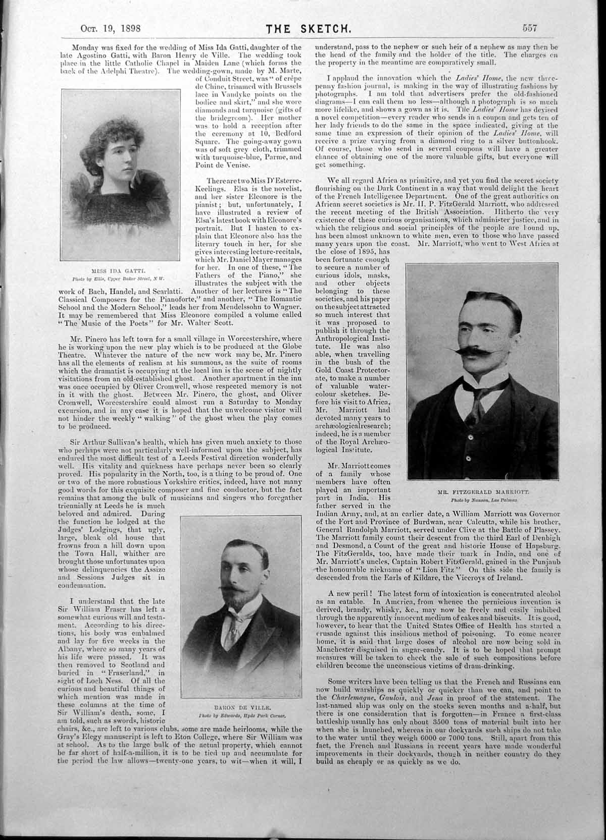Old Print Ida Gatti Baron De Ville Fitzgerald Marriott James Slimmer 1898 19th