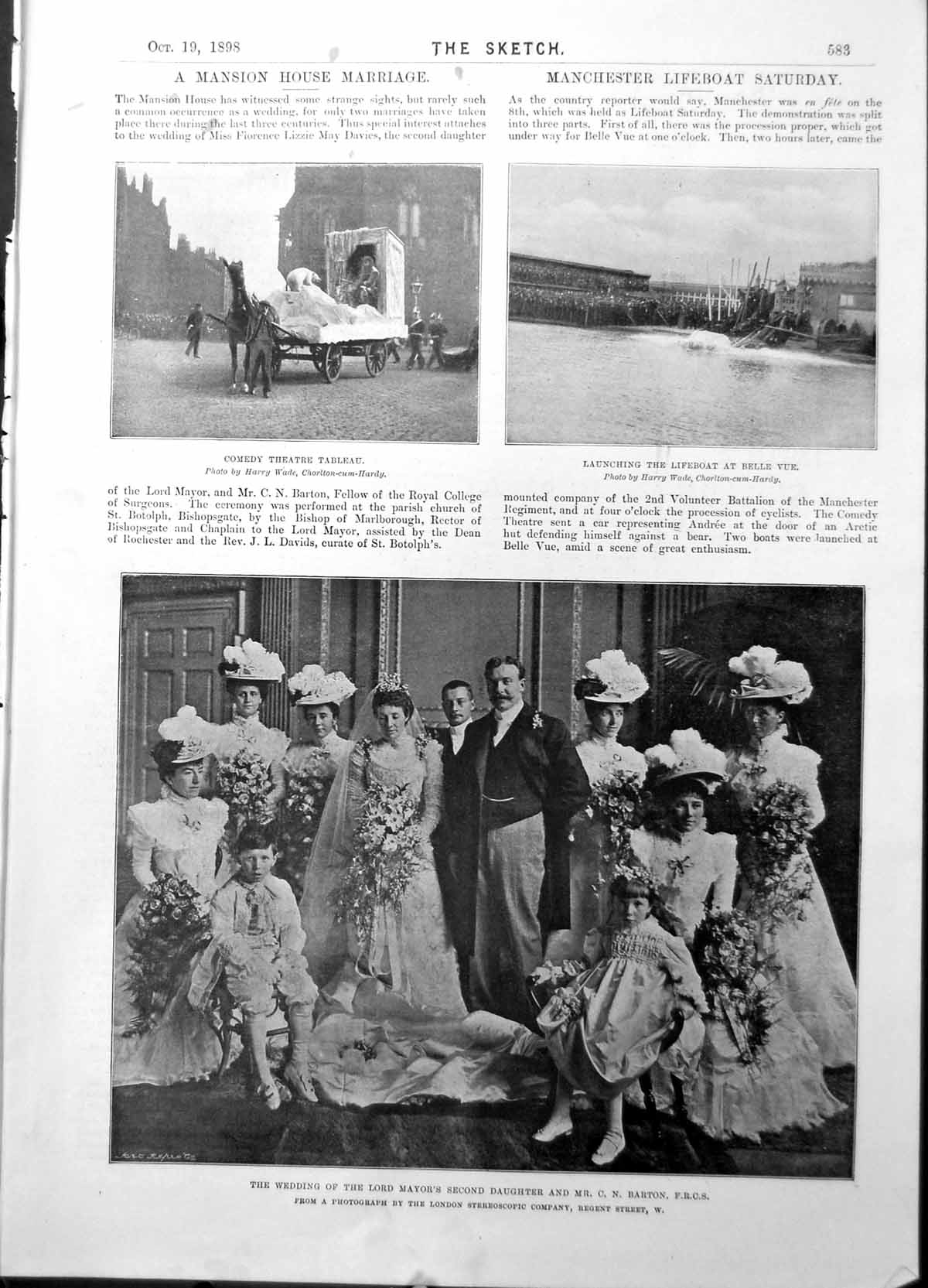 Antique Print Wedding Lord Mayors Daughter C Barton Lifeboat Belle Vue 1898