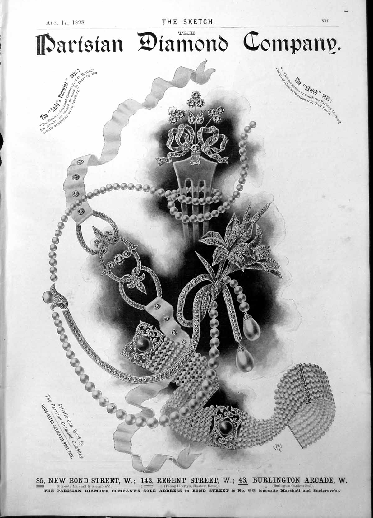 Original Old Antique Print Parisian Diamond Co Lady Pictorial Artistic ity 1898