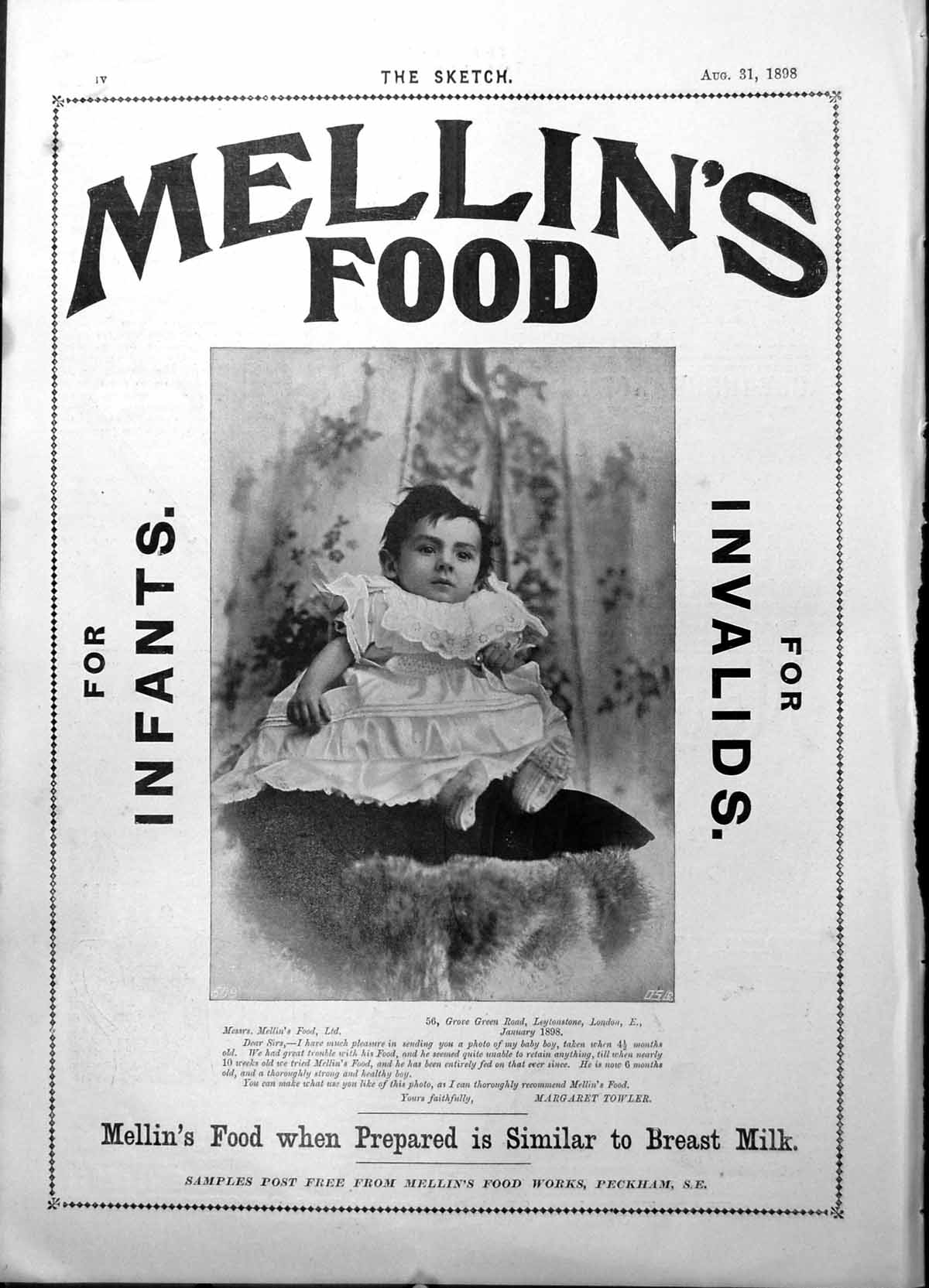 Old Antique Print Mellins Food Infants Invalids Similar Breast Milk 1898 19th
