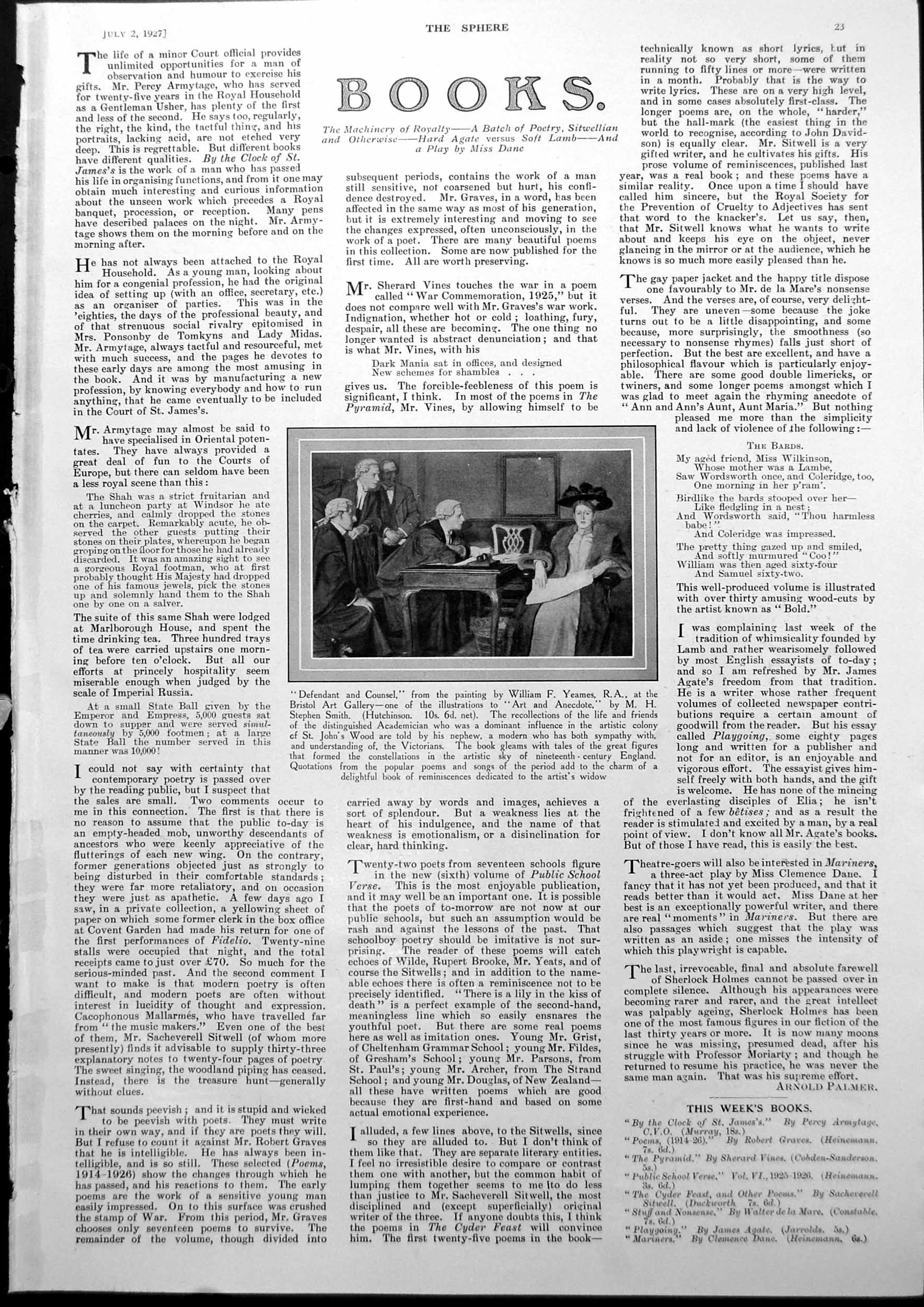 Antique Old Print Defendant & Counsel From Wf Yeames Gobelin Tapestry 1927 20th