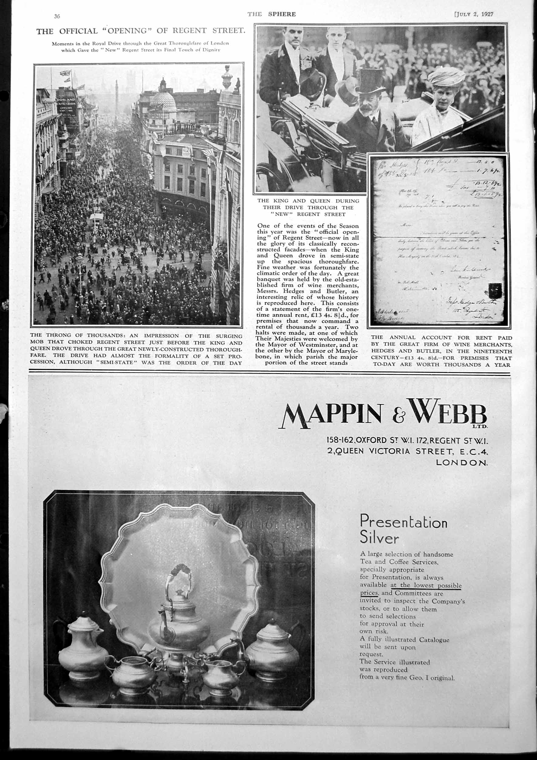 Old Vintage Print King Queen Drive Through New Regent Street London 1927 20th