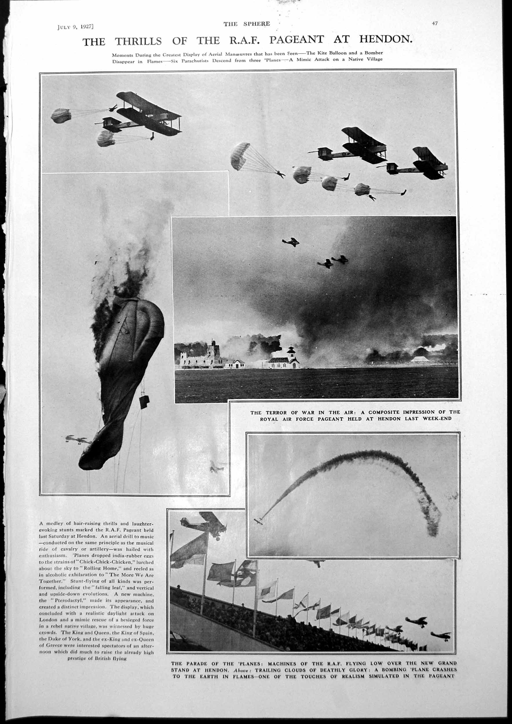 Antique Old Print R.A.F. Pageant Hendon Tea Interval Lords Motor Cycles 1927