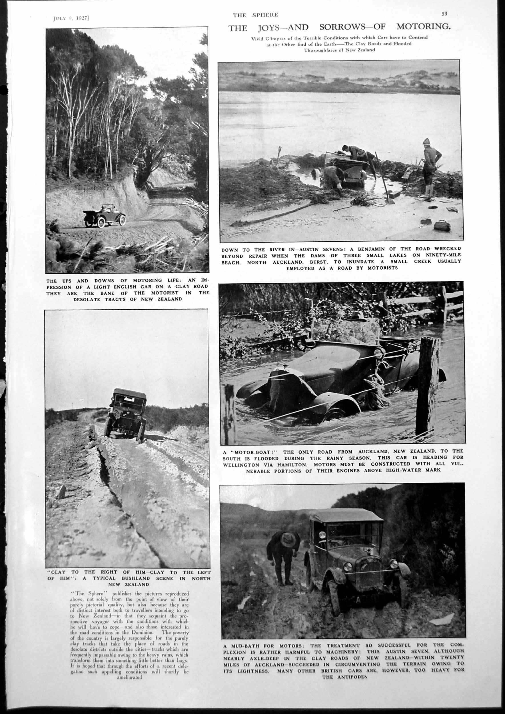 Old Print Motoring Difficult Conditions New Zealand Chinese Quarter 1927 20th