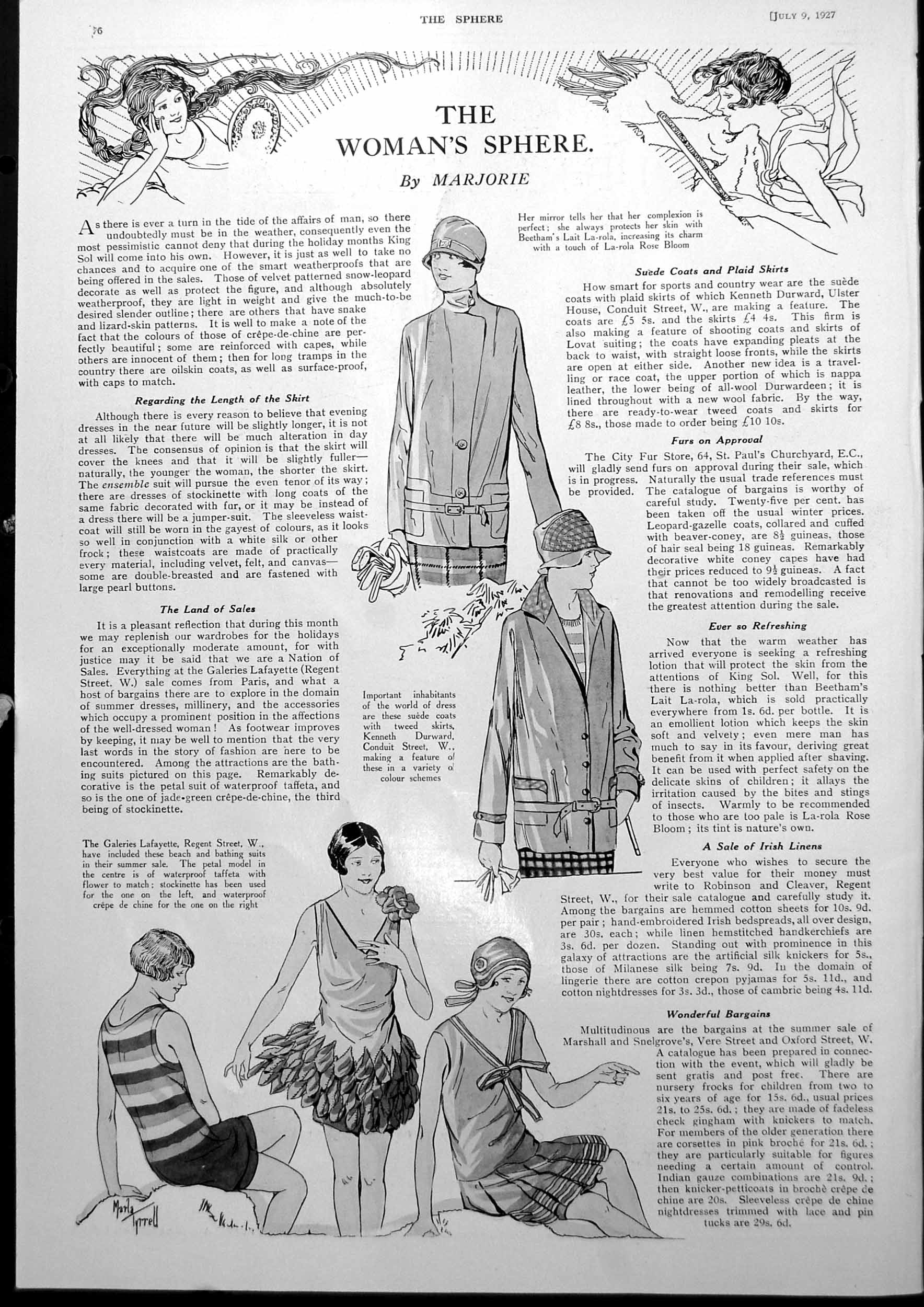Old Print Woman'S Sphere Beach And Bathing Suits Ladies Suede Coats 1927 20th