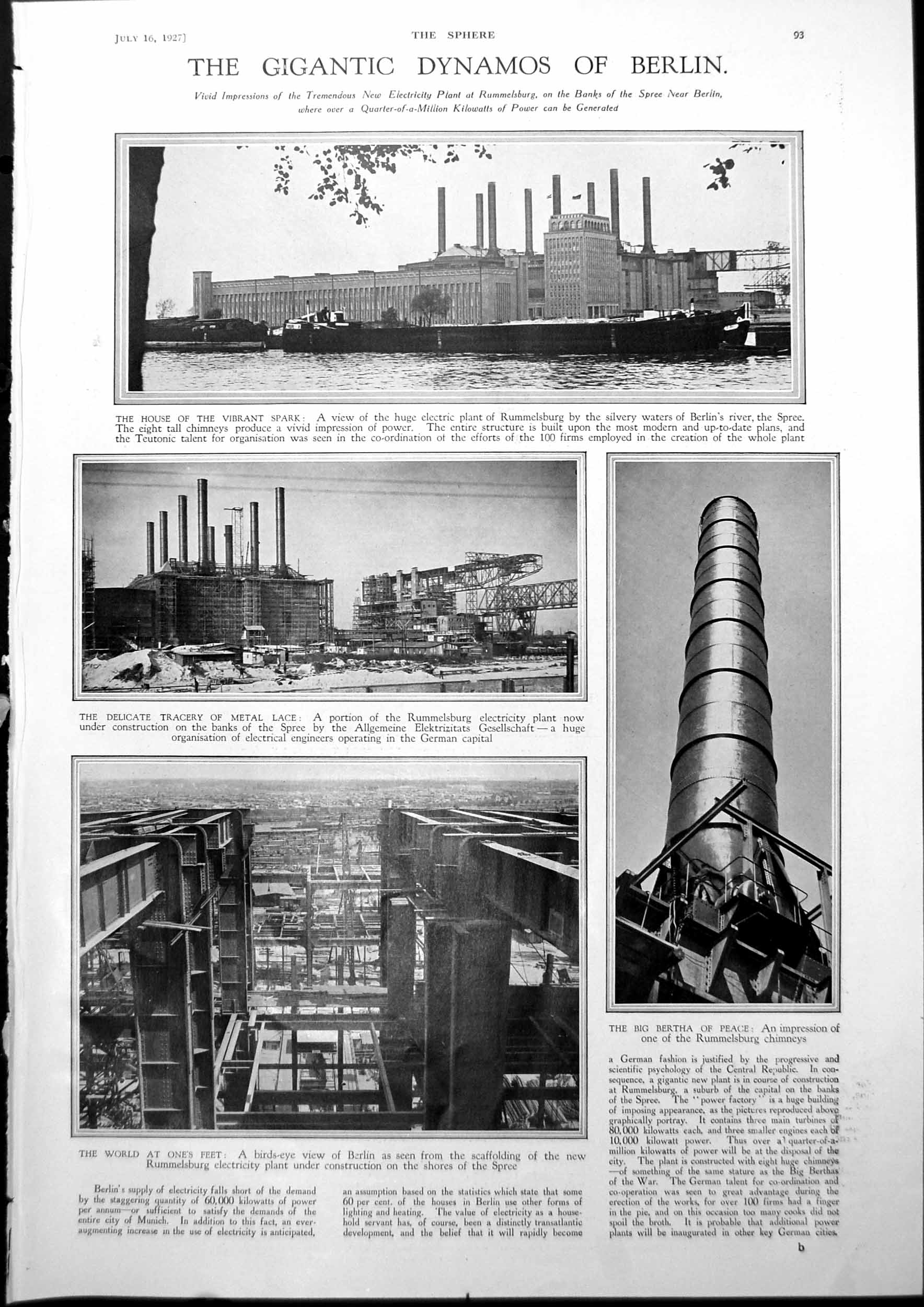 Antique Print Rummelsburg Electricity Plant Berlin Countryside England 1927