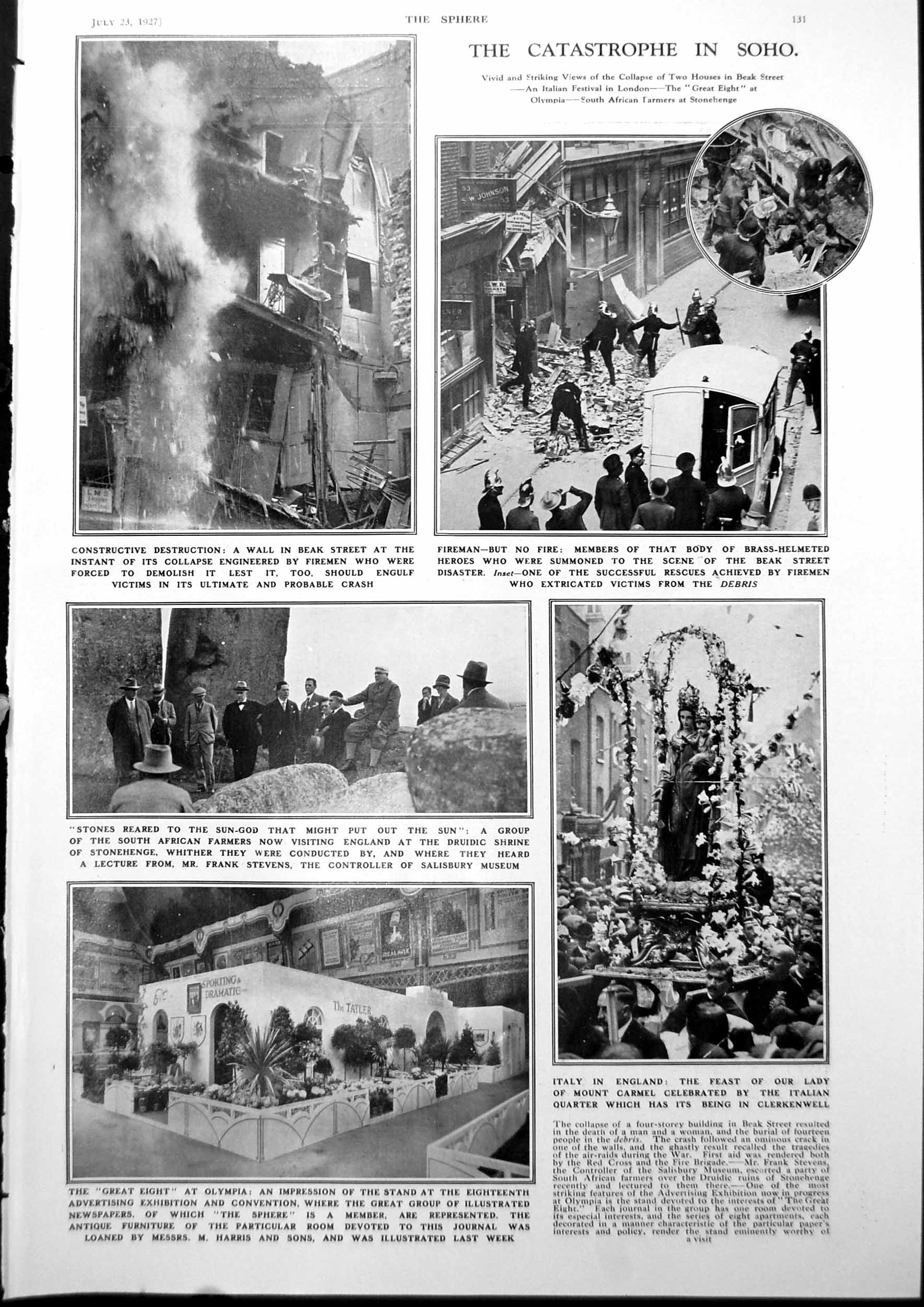 Original Old Vintage Print Catastrophe Soho Collapse Building Scenes Ypres 1927