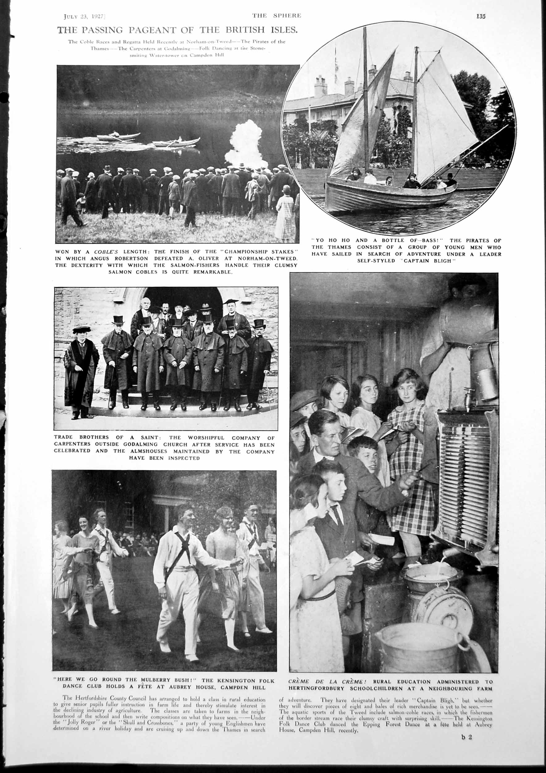 Antique Old Print Coble Races Regatta News Balloons Piccadilly Circus 1927 20th