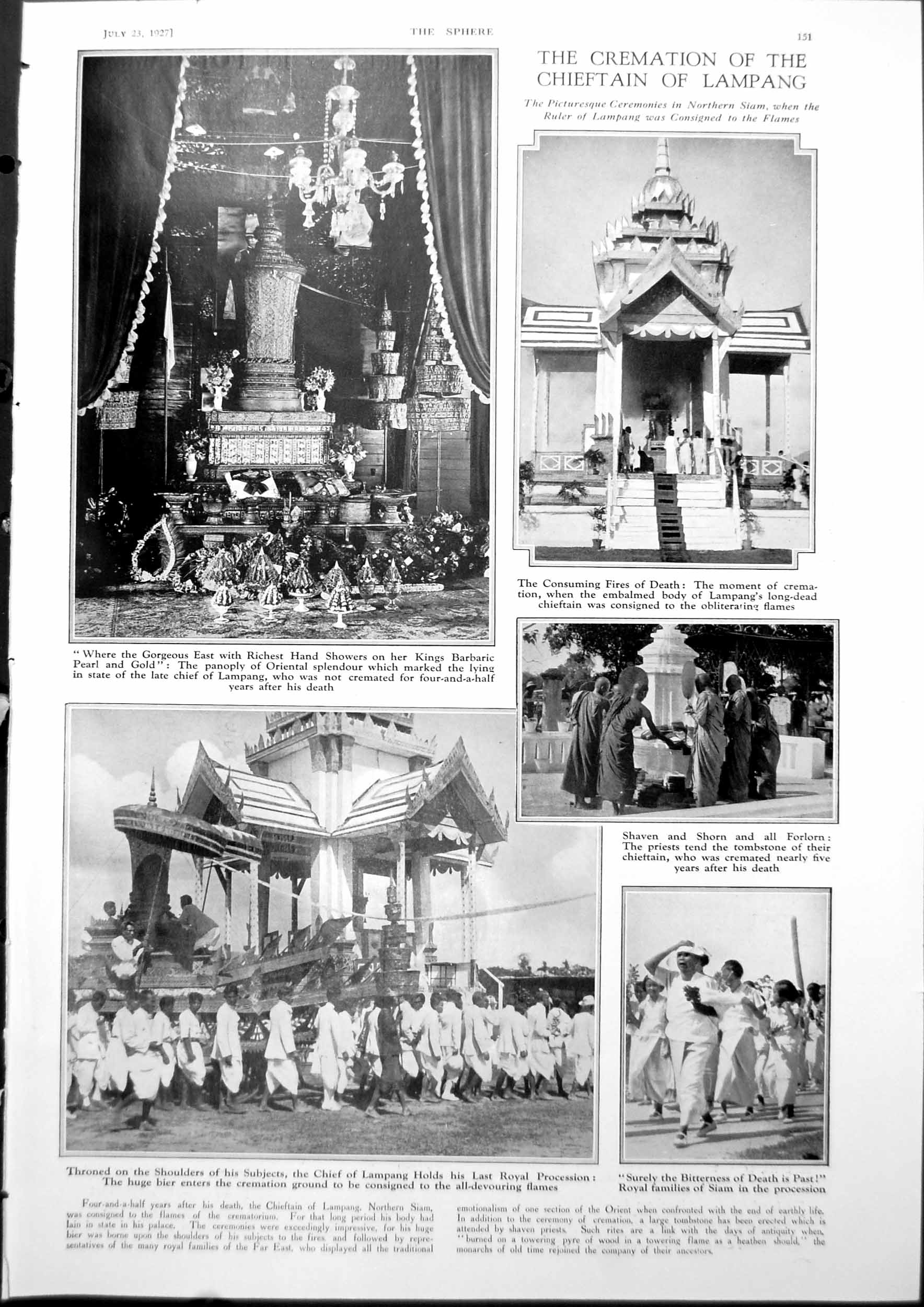 Antique Print Cremation Chieftain Lampang News Funeral Prince Sigmund 1927 20th