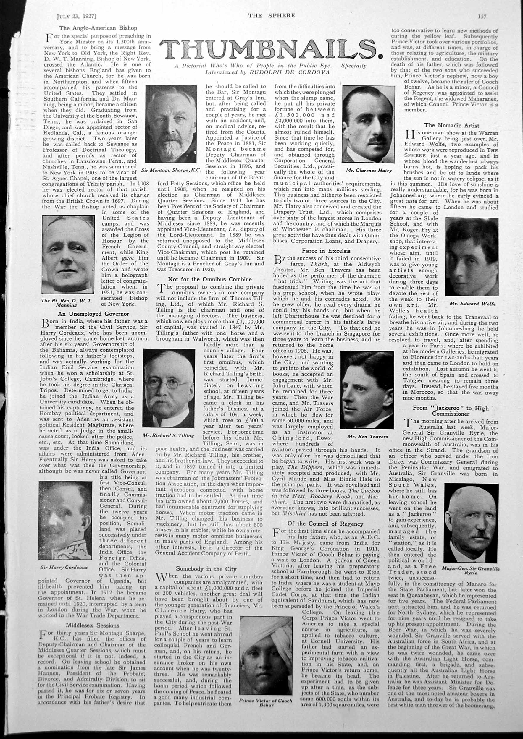 Antique Print Thumbnail Portraits Sir Montagu Sharpe Venice Film Vichy 1927