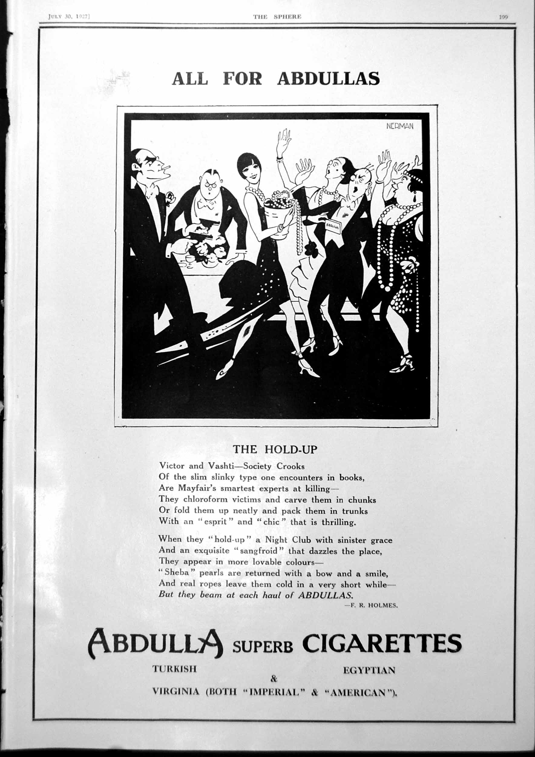 Old Vintage Print H-Up For Abdulla Cigarettes Womans Sphere Fashions 1927 20th