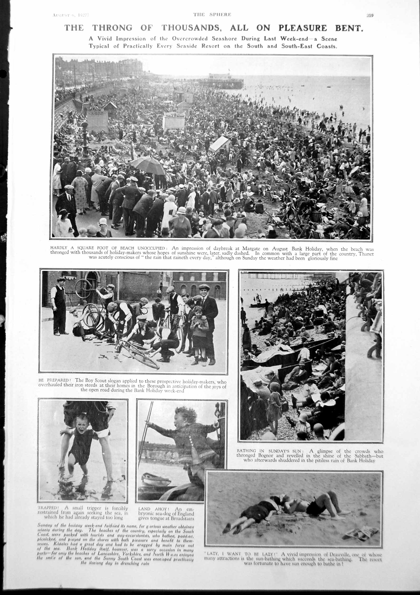 Antique Old Print Margate August Bank Holiday Before Rain Cowes Moment 1927