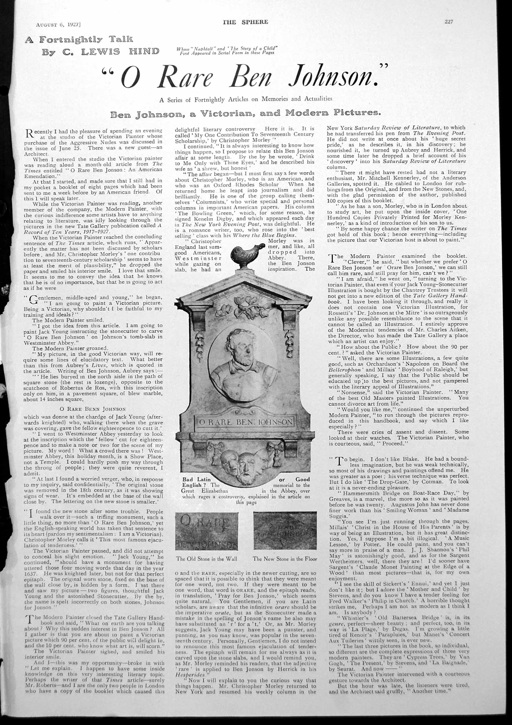 Old Vintage Print Rare Ben Johnson Epitaph Memorial Harvest Battle 1927 20th