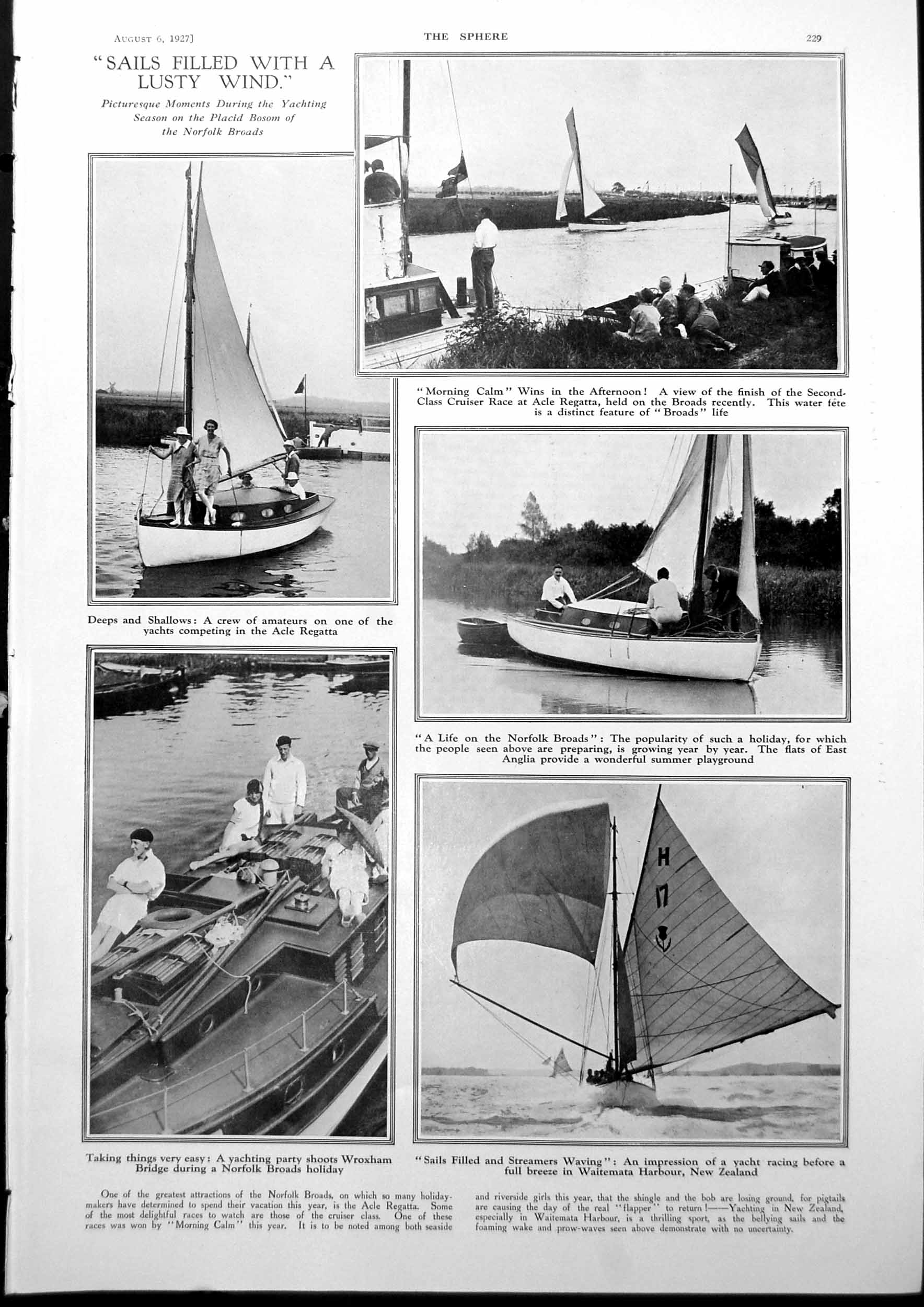 Antique Print Yachting Season Norfolk Broads Lighthouse Coquet Island 1927 20th