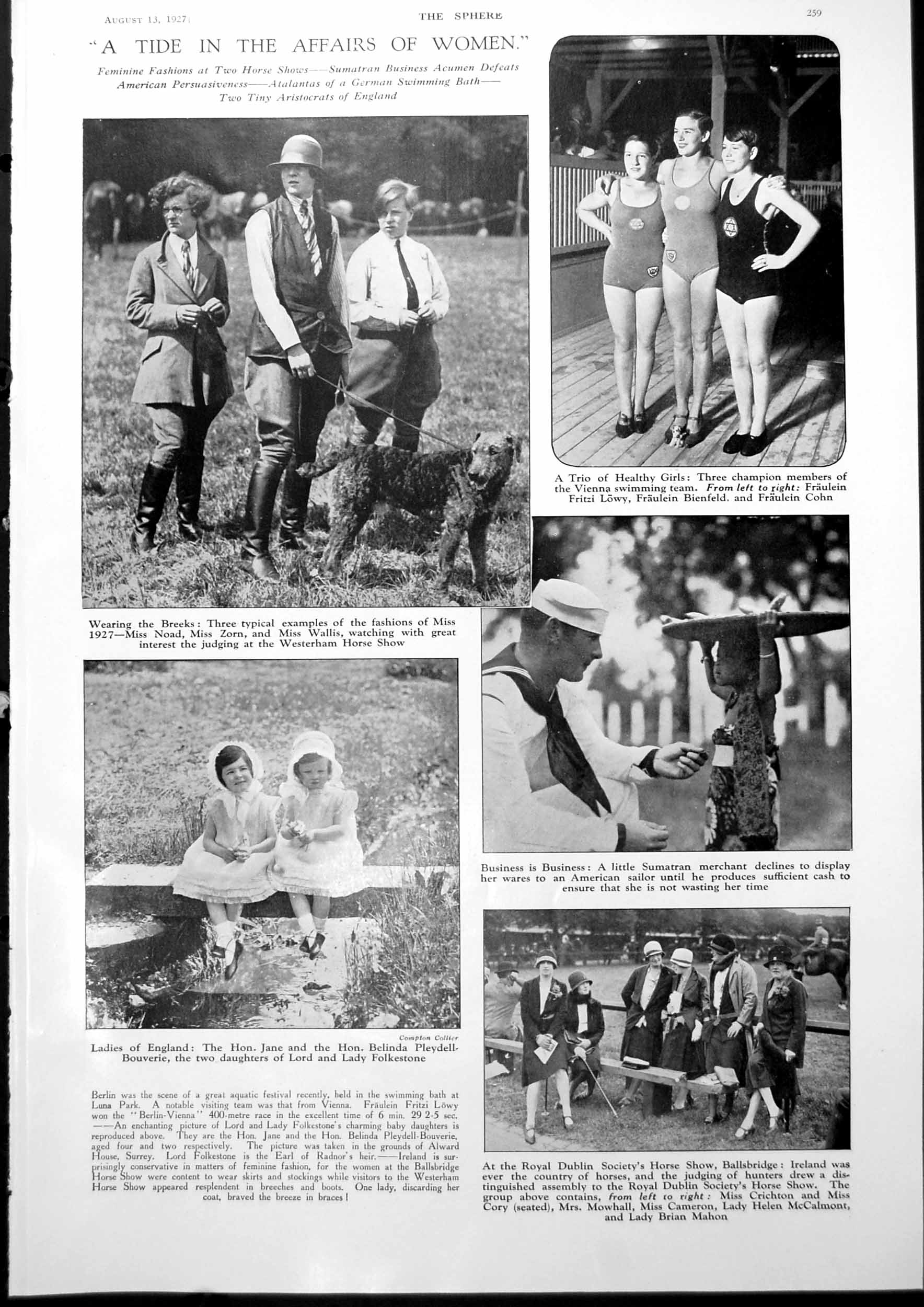 Old Vintage Print Women In Breeks Lady Swimmers Girls Summer Season 1927 20th