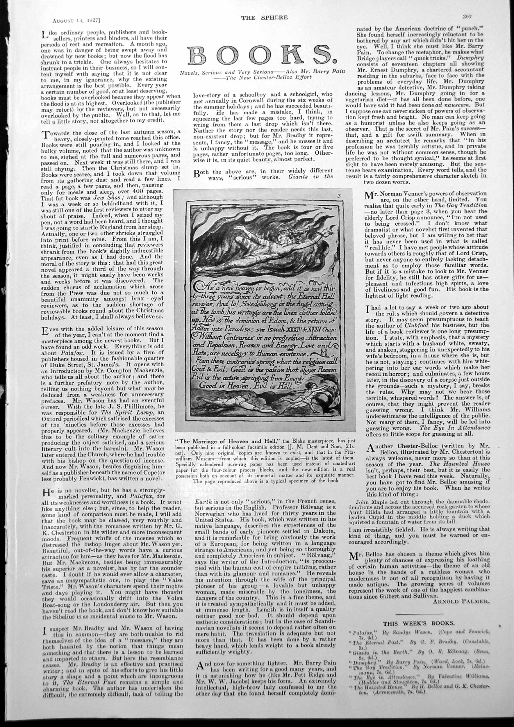Old Print Marriage Heaven Hell Book Illustration Thumbnail Portraits 1927 20th