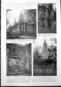 Antique Old Print Ruined Temple Siam Shrine St Moritz Ski Jump Car News 1927